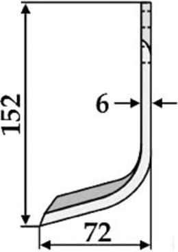 Technische Zeichnung: Industriehof® Fräsmesser links/rechts 152 x 50 x 6 mm, Bohrung 10,5 mm, für B.C.S. Grillo, Pasquali