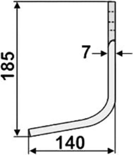 Technische Zeichnung: Industriehof® Fräsmesser links/rechts 185 x 80 x 7 mm, Bohrung 14,5 mm, für Huard