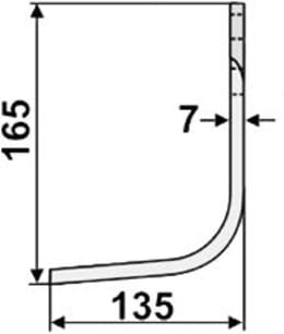 Technische Zeichnung: Industriehof® Fräsmesser links/rechts 165 x 80 x 7 mm, Bohrung 14,5 mm, für Kuhn