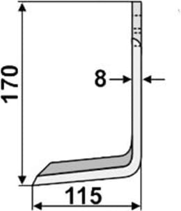 Technische Zeichnung: Industriehof® Fräsmesser links/rechts 170 x 70 x 8 mm, Bohrung 14,5 mm, gewinkelt, für Maletti