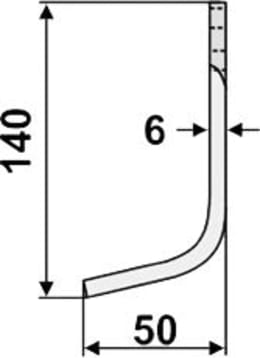 Technische Zeichnung: Industriehof® Fräsmesser links/rechts 140 x 50 x 6 mm, Bohrung 10,5 mm, für Pegoraro