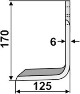 Technische Zeichnung: Industriehof® Fräsmesser links/rechts 170 x 75 x 6 mm, Bohrung 12,5 mm, für Holder