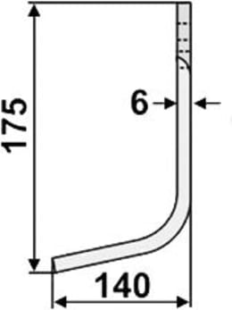 Technische Zeichnung: Industriehof® Fräsmesser links/rechts 175 x 75 x 6 mm, Bohrung 11,5 mm, für Howard