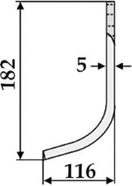 Technische Zeichnung: Industriehof® Fräsmesser links/rechts 182 x 60 x 5 mm, Bohrung 12,5 mm, für Maschio
