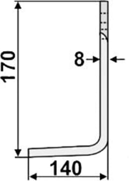 Technische Zeichnung: Industriehof® Fräsmesser links/rechts 170 x 90 x 8 mm, Bohrung 13 mm, für Howard