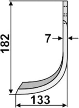Technische Zeichnung: Industriehof® Fräsmesser links/rechts 182 x 70 x 7 mm, Bohrung 12,5 mm, gebogen, für Pegoraro