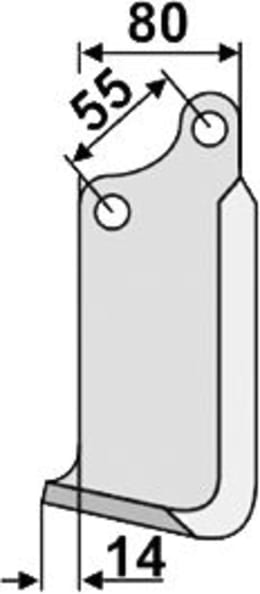 Technische Zeichnung: Industriehof® Fräsmesser links/rechts 172 x 80 x 7 mm, Bohrung 14,5 mm, für Sicma