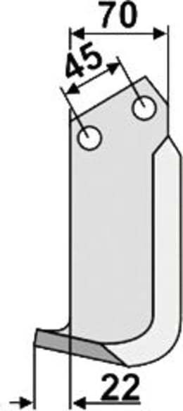 Technische Zeichnung: Industriehof® Fräsmesser links/rechts 170 x 70 x 8 mm, Bohrung 14,5 mm, gewinkelt, für Maletti