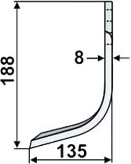 Technische Zeichnung: Industriehof® Fräsmesser links/rechts 188 x 90 x 8 mm, Bohrung 16,5 mm, für Kuhn