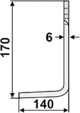 Technische Zeichnung: Industriehof® Fräsmesser links/rechts 170 x 75 x 6 mm, Bohrung 11,5 mm, für Howard