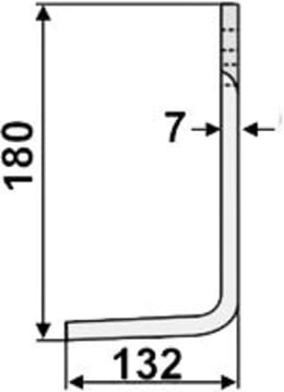 Technische Zeichnung: Industriehof® Fräsmesser links/rechts 180 x 132 x 7 mm, Bohrung 13 mm, für Agricom, Howard
