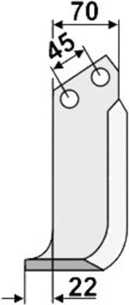 Technische Zeichnung: Industriehof® Fräsmesser links/rechts 170 x 70 x 8 mm, Bohrung 14,5 mm, gebogen, für Maletti
