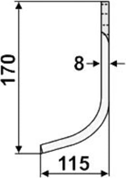 Technische Zeichnung: Industriehof® Fräsmesser links/rechts 170 x 70 x 8 mm, Bohrung 14,5 mm, gebogen, für Maletti