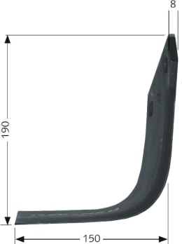 Technische Zeichnung: Industriehof® Fräsmesser links/rechts 190 x 105 x 8 mm, Bohrung 16,5 mm, für Howard, Huard