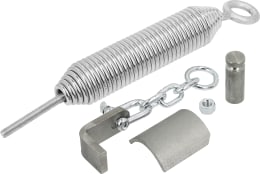 Produktbild: Bordwandrückzugfeder, 270 x 7 mm x Ø 7 mm, verzinkt, mit Schraube und Anschweißteilen