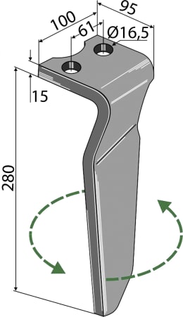 Technische Zeichnung: Industriehof® Kreiseleggenzinken 100 x 280 x 15 mm für Kreiselegge Krone