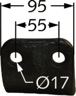Technische Zeichnung: Industriehof® Kreiseleggenzinken 95 x 290 x 15 mm für Kreiselegge Morra