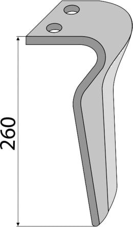 Technische Zeichnung: Industriehof® Kreiseleggenzinken 80 x 260 x 8 mm für Kreiselegge Alpego, Ortolan, Tortella