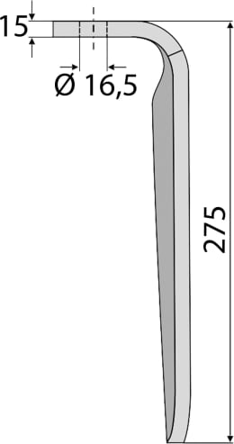 Technische Zeichnung: Industriehof® Kreiseleggenzinken 100 x 275 x 15 mm für Kreiselegge Howard