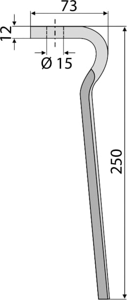 Technische Zeichnung: Industriehof® Kreiseleggenzinken 80 x 250 x 12 mm für Kreiselegge Forigo-Roteritalia