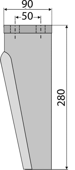 Technische Zeichnung: Industriehof® Kreiseleggenzinken 90 x 280 x 12 mm für Kreiselegge Muratori