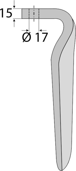 Technische Zeichnung: Kreiseleggenzinken links/rechts mit Maßangaben 90 x 320 x 15 mm und Bohrung Ø 17 mm