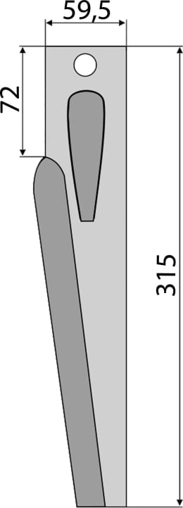 Technische Zeichnung: Industriehof® Kreiseleggenzinken 59,5 x 315 x 10,5 mm für Kreiselegge Lely