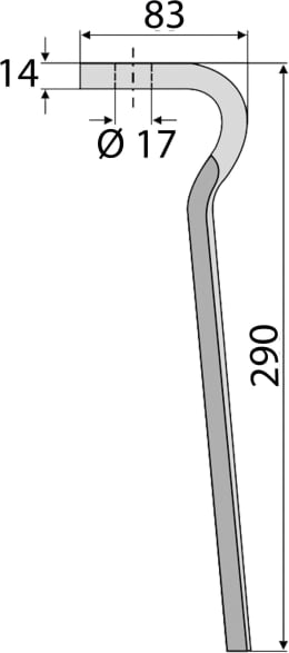 Technische Zeichnung: Industriehof® Kreiseleggenzinken 90 x 290 x 14 mm für Kreiselegge Kverneland, Landsberg, Maschio, Rau