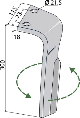Technische Zeichnung: Industriehof® Kreiseleggenzinken 115 x 300 x 18 mm für Kreiselegge Lemken