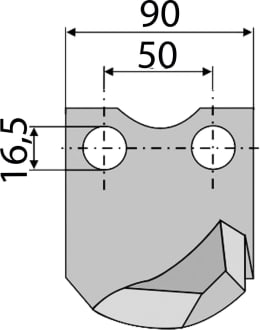Technische Zeichnung: Kreiseleggenzinken links/rechts 90 x 250 x 10 mm mit Bemaßung