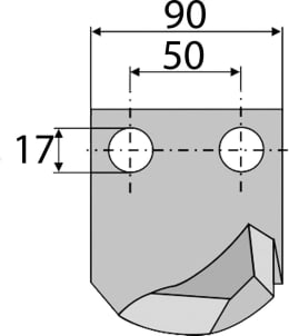 Technische Zeichnung: Kreiseleggenzinken links/rechts mit Maßangaben 90 x 280 x 17 mm für Maschio