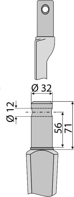 Technische Zeichnung: Industriehof® Kreiseleggenzinken 320 x 32 mm für Kreiselegge Kongskilde, Pegoraro