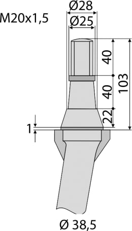 Technische Zeichnung: Industriehof® Kreiseleggenzinken 330 x 38,5 mm, 28 mm, 25 mm für Kreiselegge Krone