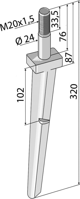 Technische Zeichnung: Industriehof® Kreiseleggenzinken 320 x 30 mm für Kreiselegge Frandent
