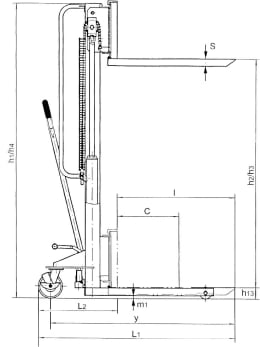 Technische Zeichnung: Pfaff Silberblau Hochhubwagen HV 0516 500 kg