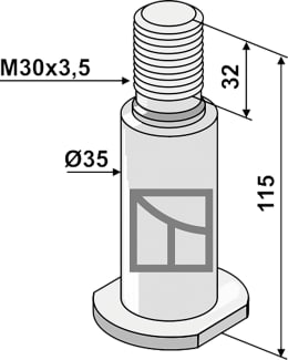 Technische Zeichnung: Industriehof® Welle 35 x 115 mm, M 30 x 3,5 AG, für Överum Sechscheibe