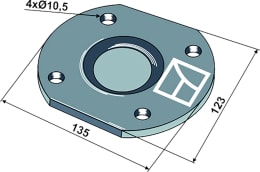 Technische Zeichnung: Industriehof® Lagerdeckel LK 105 mm, Ø außen 123 mm, 135 mm, für Överum Sechscheibe