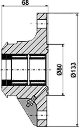 Technische Zeichnung: Industriehof® Lagerung Ø außen 80 mm, 133 mm, Lochkreis 105 mm, für Sechscheibe Överum
