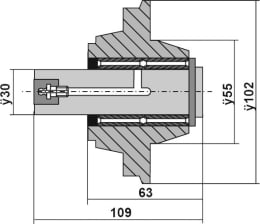 Technische Zeichnung: Industriehof® Lagerung Ø Welle 30 mm, Lochkreis 80 mm, für Sechscheibe Kverneland