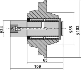 Technische Zeichnung: Industriehof® Lagerung Ø Welle 30 mm, 34 mm, Lochkreis 80 mm, für Sechscheibe Kverneland