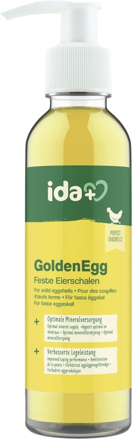 Produktbild: ida plus® Ergänzungsfuttermittel GoldenEgg 200 ml mit Pumpflasche für Hühner, Küken, Wachteln, Geflügel