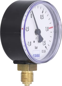 Produktbild: Hücobi Vakuum-Manometer, Anschluss 1/4 unten, -1 bis 1,5 bar, Rote Markierung -0,5 bar, +1,0 bar