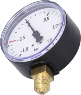 Produktbild: Hücobi Vakuum-Manometer, Anschluss 1/4 unten, -1 bis 1,5 bar, Rote Markierung -0,5 bar, +1,0 bar