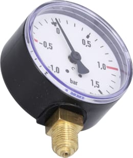 Produktbild: Hücobi Vakuum-Manometer, Anschluss 1/4 unten, -1 bis 1,5 bar, Rote Markierung -0,5 bar, +1,0 bar