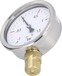 Produktbild: Hücobi Vakuum-Manometer, Anschluss 1/2 unten, -1 bis 1,5 bar, Rote Markierung -0,5 bar, +0,5 bar