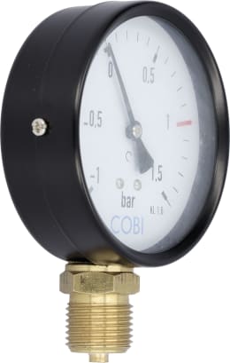 Produktbild: Hücobi Vakuum-Manometer, Anschluss 1/2 unten, -1 bis 1,5 bar, Rote Markierung -0,5 bar, +1,0 bar