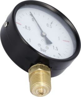 Produktbild: Hücobi Vakuum-Manometer, Anschluss 1/2 unten, -1 bis 1,5 bar, Rote Markierung -0,5 bar, +1,0 bar