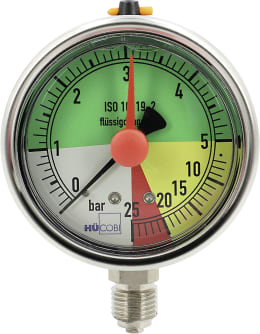 Produktbild: Hücobi Glyzerin-Manometer, Anschluss 1/4 unten, 0 bis 25 bar, flüssigdüngerfest