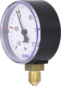 Produktbild: Hücobi Vakuum-Manometer, Anschluss 1/4 unten, -1 bis 1,5 bar, Rote Markierung -0,5 bar, +0,5 bar