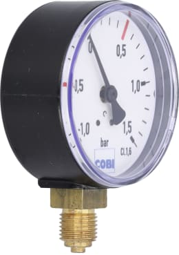 Produktbild: Hücobi Vakuum-Manometer, Anschluss 1/4 unten, -1 bis 1,5 bar, Rote Markierung -0,5 bar, +0,5 bar